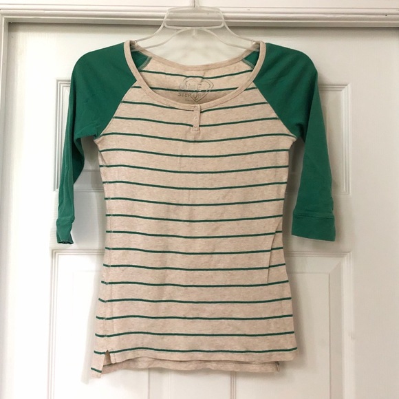 One Step Up 3/4 Sleeve Raglan Cotton Striped Shirt - Picture 7 of 16